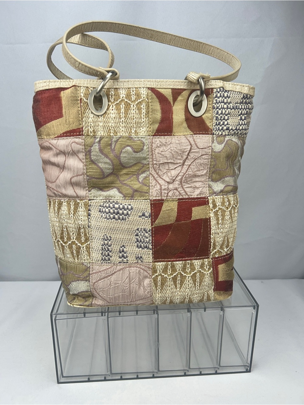 Maggie Barnes Patchwork Tote in Pink, Red and Cream